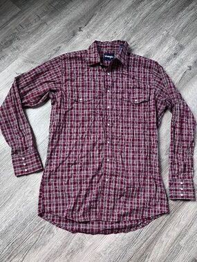 Wrangler Shirt Men LT Tall Red Blue Plaid Pearl Snap Long Sleeve Western Cowboy